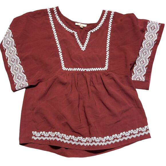Skies Are Blue Medium‎ Boho Top Embroidered Festival Maroon Empire | Stitch Fix - Picture 1 of 9